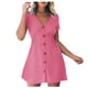 thumbnail image 2 of Puntoco Vestido De Manga Corta Con Cuello En V, Vestido Superior De Cintura Con Botones De Color Sólido Con Cuello En V Para Vacaciones De Verano Para Mujer Rosa Xxxl, 2 of 7