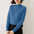 thumbnail image 4 of Women's Solid Color Long Sleeve Mock Neck Sweater Casual Fashionable Base Layer Top Soft Warm Winter Fall Daily Versatile Comfortable Outfit Blue XXL, 4 of 6