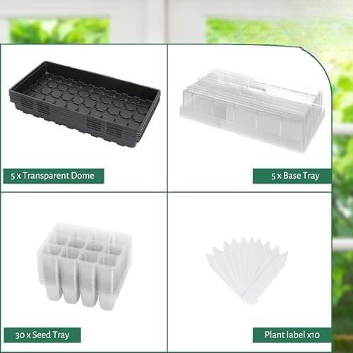5 Pack 1020 Seed Starter Trays with 3.6" Humidity Dome Plant Growing Tray Germination Seed Starting kit, Mini Greenhouse with Handle for Cloning Plant