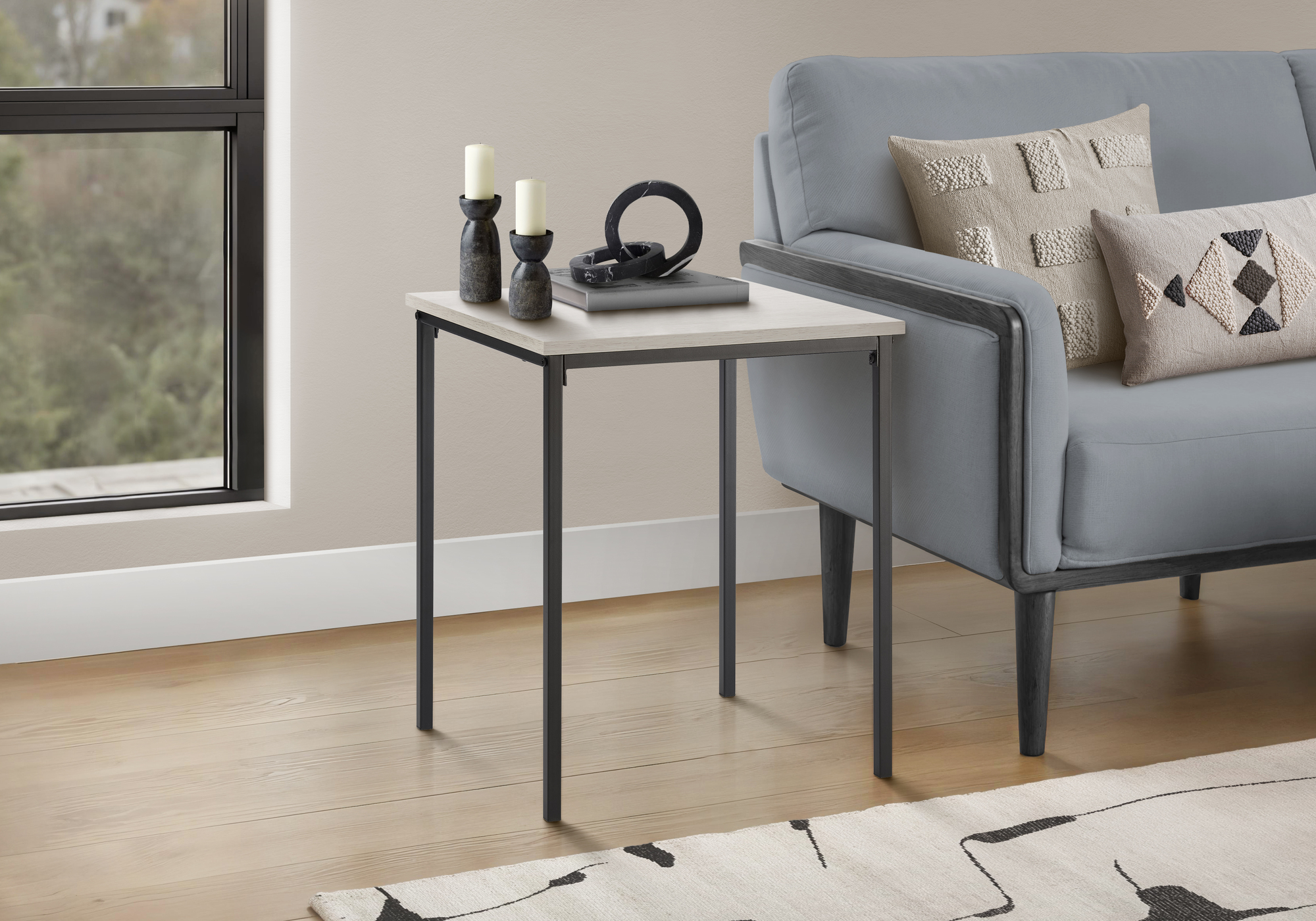 Monarch Specialties - Accent Table, 22" H, Side Table, End, Small, Nightstand, Square, Bedroom, Living Room, Washed Oak Laminate, Black Metal, Contemporary, Modern