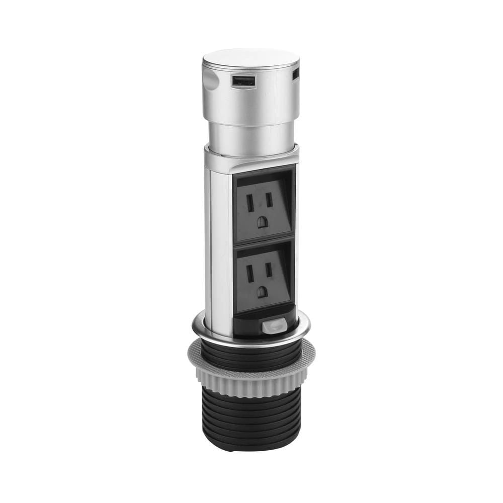 Link2Home Space Saver Pop Up Outlet, 2 Power Outlets, 2 USB Ports 2.4 Amp, Overload Protection, Splash Resistant