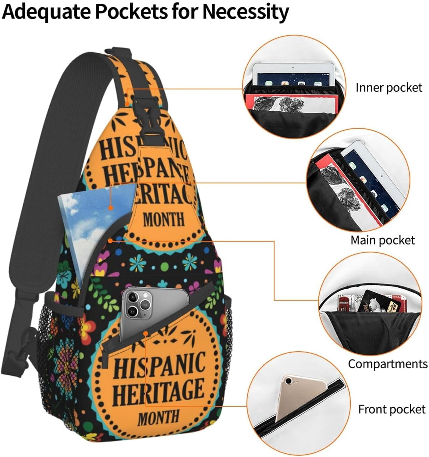 Mes Nacional De La Herencia Hispana Hispanic Heritage Month Sling Bag Crossbody Hiking Travel Chest Bags Backpack Shoulder Daypack for Women Men