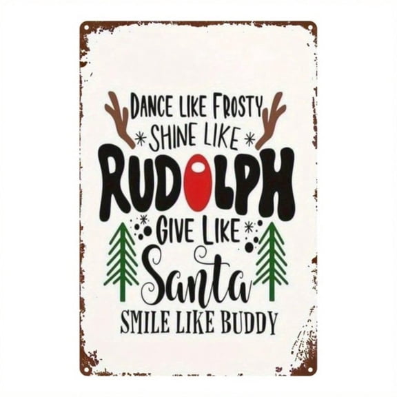 HELLOYOUNG Vintage Rudolph Metal Wall Decor 8x12 Inch - Heavy-Duty Easy Hanging Plaque, Xmas Home/Farmhouse/Cafe Bar Holiday Decor