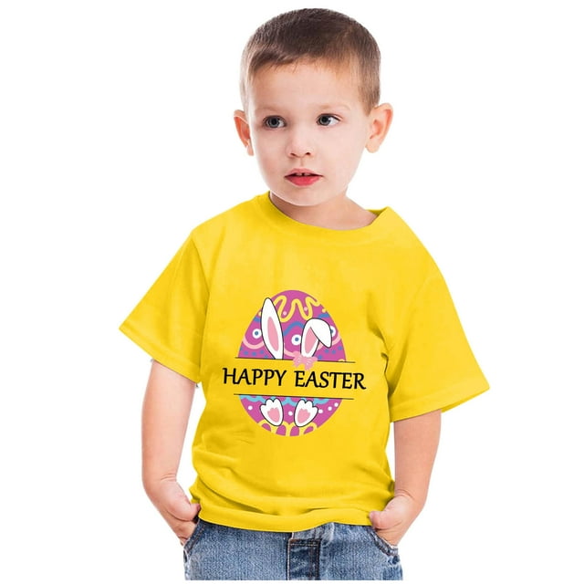 EGNMCR Blouses & Chemises à Manches Courtes Col Rond pour Tout-Petits Garçons Filles Mode Imprimé Ufs de Lapin de Pâques