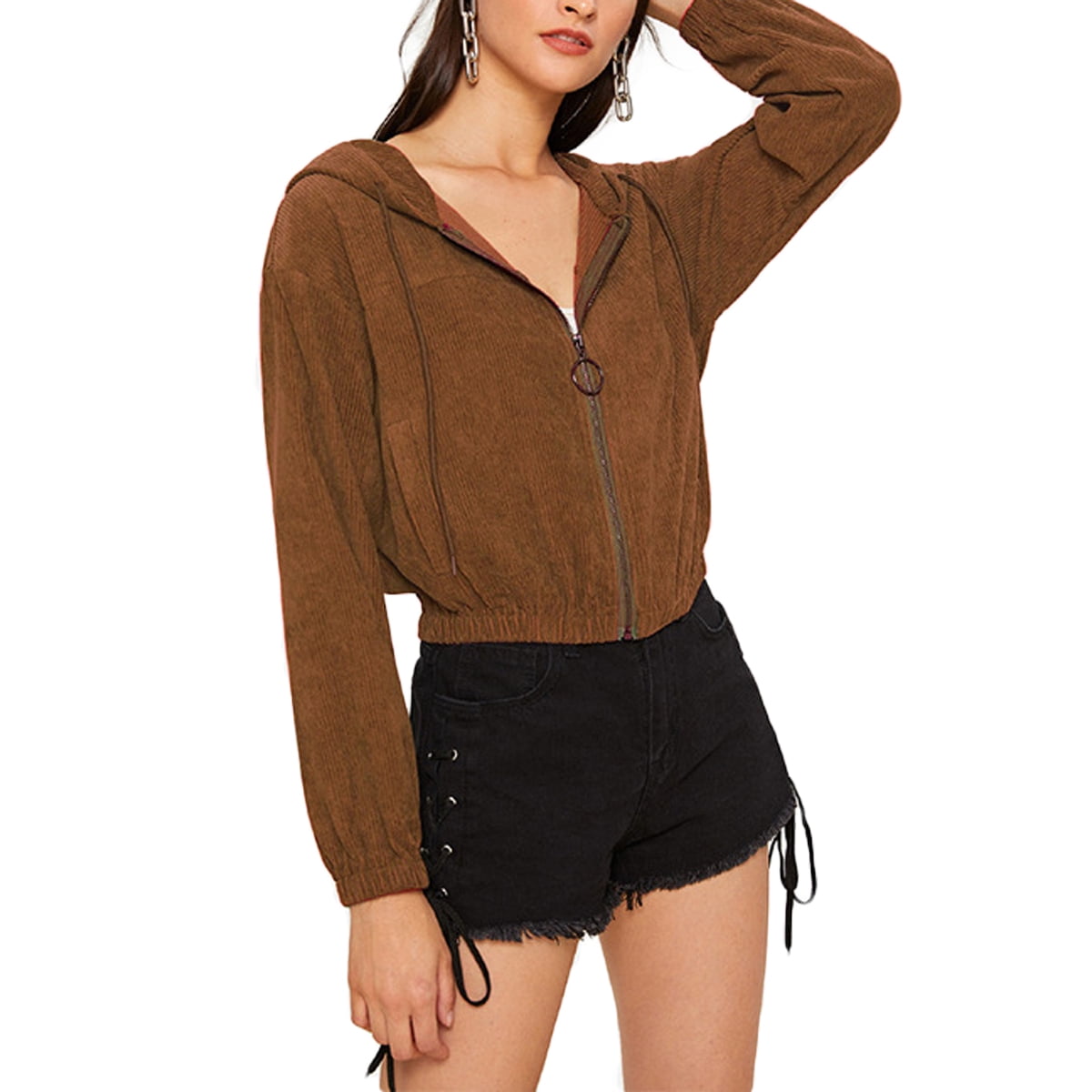 Women Corduroy Cardigan, Solid Color 