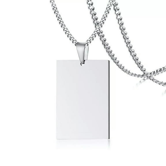 27*40mm Simple Square Silver Pendant Men's Stainless Steel Necklace Engravable