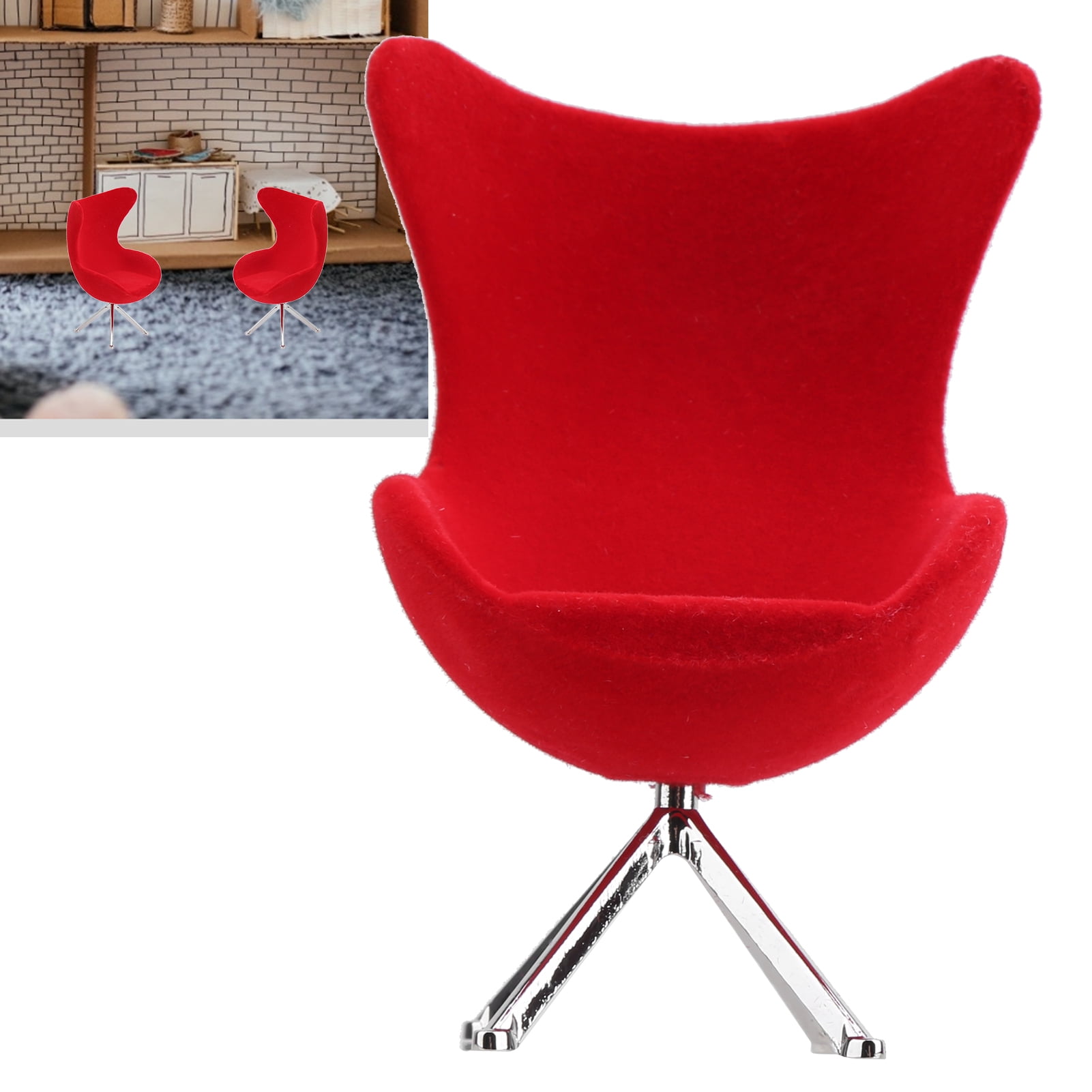 Dolls House Life Scene Ornament -Gray Tulip Chair Computer Chair for Dollhouse Furniture Kit 1/12 Revolving Chair Miniature Chair