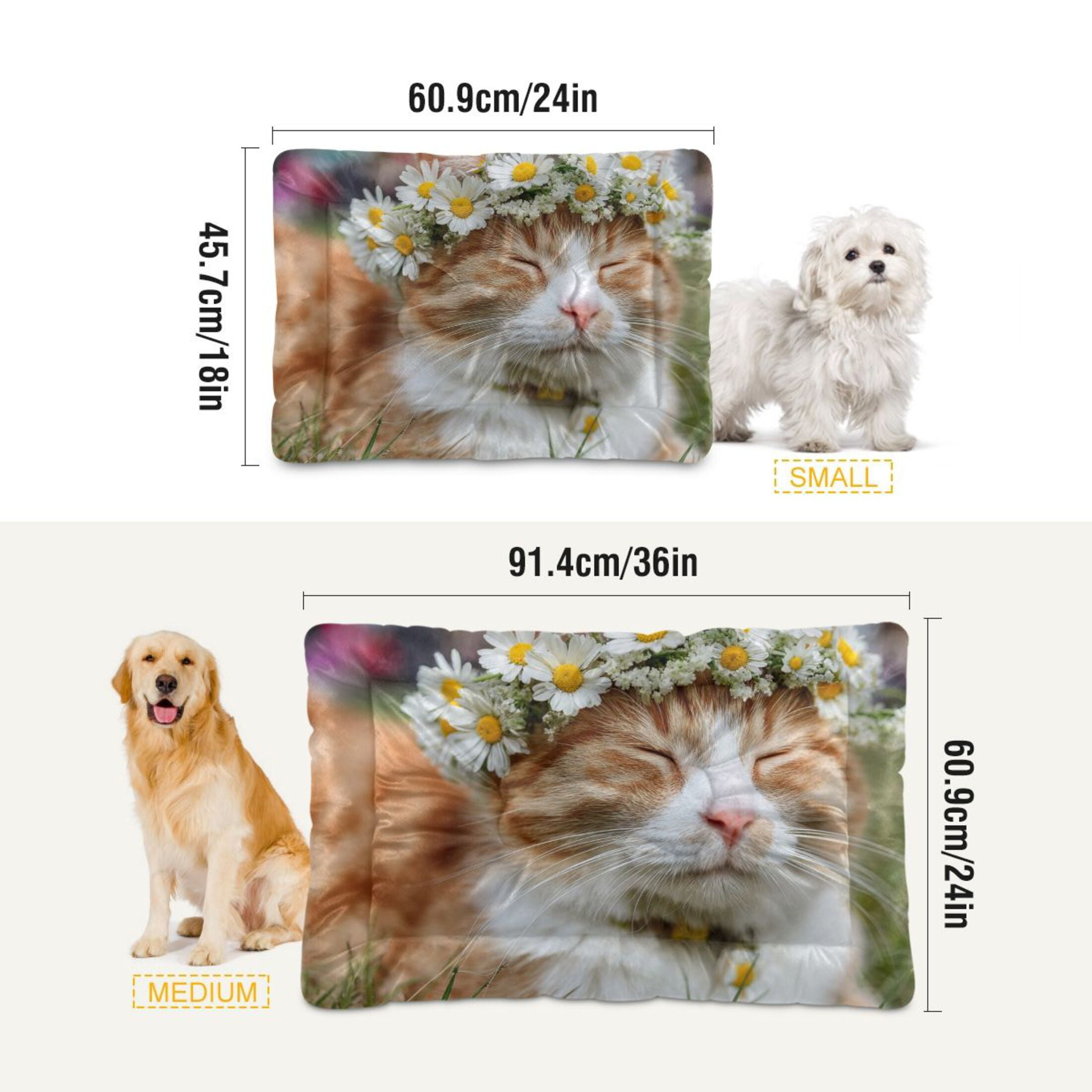 Cozy Mat Pet Bed Indoor Outdoor Warm Soft For Cat Dog Puppy(S/M) Daisy Flower Crown