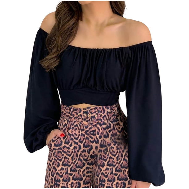 Tops Para Mujer Elegantes Blusas Casuales Camisas Erógenas de Moda Con Cuello en T Y Mangas Abullonadas Camisa de Color Sólido Blusa Superior Odeerbi ODB156695