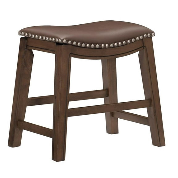 Pemberley Row Faux Leather Brown Dining Stool Rectangular Nailhead Trim 18" Unassembled