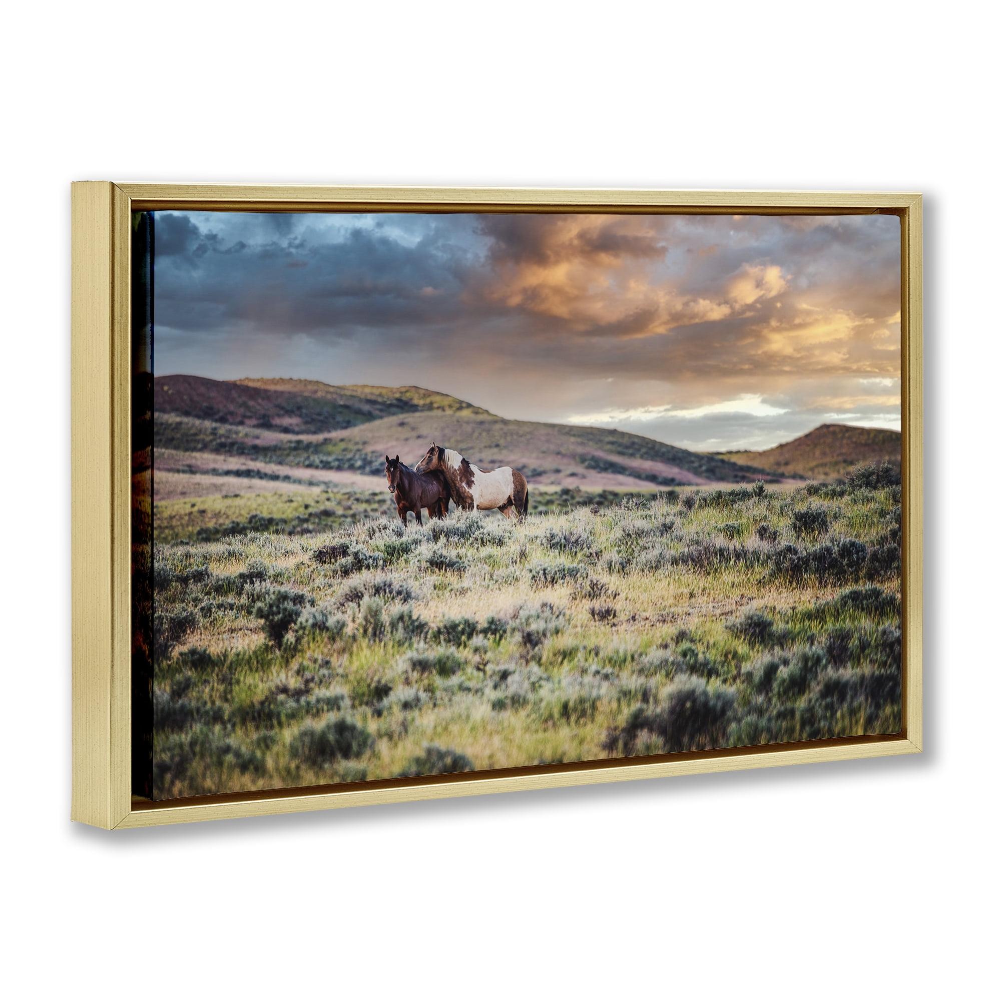 Stupell Industries Stay Close Horses Gold Framed Floater Canvas Wall Art, design by Tim West