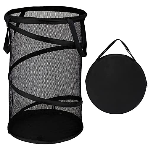 Large Collapsible Laundry Basket Foldable Mesh Pop Up Hamper with Handles for Laundry Room,Bathroom,Kids Room,College Dorm,Travel,Storage Organizer Black