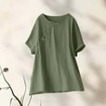 thumbnail image 2 of Wyobmus Women's Loose Cotton Linen Tops Summer Casual Blouse Round Neck Rolled Short Sleeve Bowknot Long Shirt S-2X A-Olive Green, 2 of 4