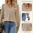 thumbnail image 4 of SWQZVT Chiffon Blouses for Women Dressy Bubble Sleeve Smocked Ruffle Cuffs V Neck Tops Fall Casual Long Sleeve Shirts Business Work Tunic Tops, 4 of 8