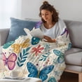 thumbnail image 3 of Spring Butterflies Throw Blanket, Flannel Fleece Blanket with Striped Design for Couch, Summer Countryside Leaf Flowers Soft Breathable All Season Plush Blankets for Sofa Office Travel 40"x50", 3 of 9