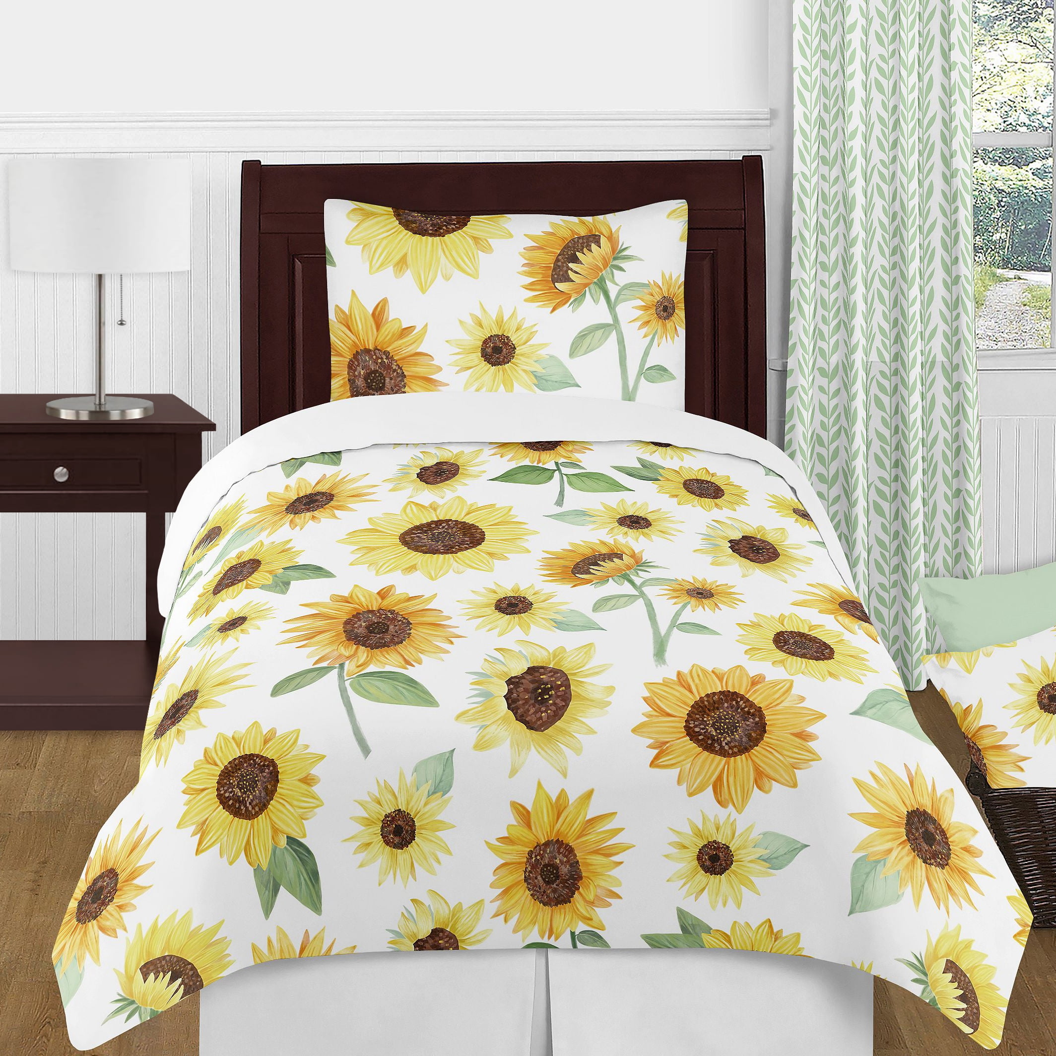 Yellow, Green and White Sunflower Boho Floral Girl Twin Size Kid