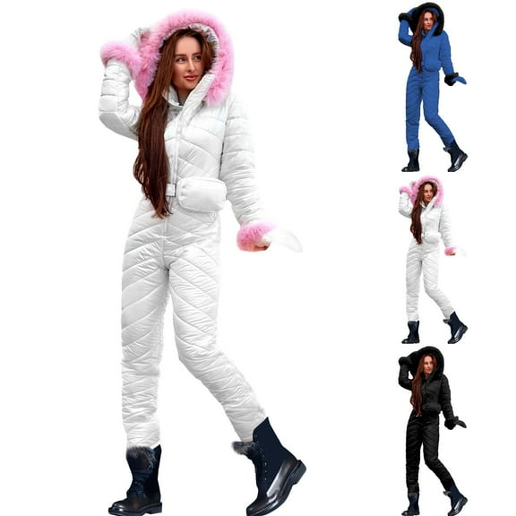 guisaled Womens Snowsuit One Pieces Insulated Ski Suits Jumpsuits Waterproof Windproof Warm Hooded Coveralls Snow Snowboard Onesie Clothing