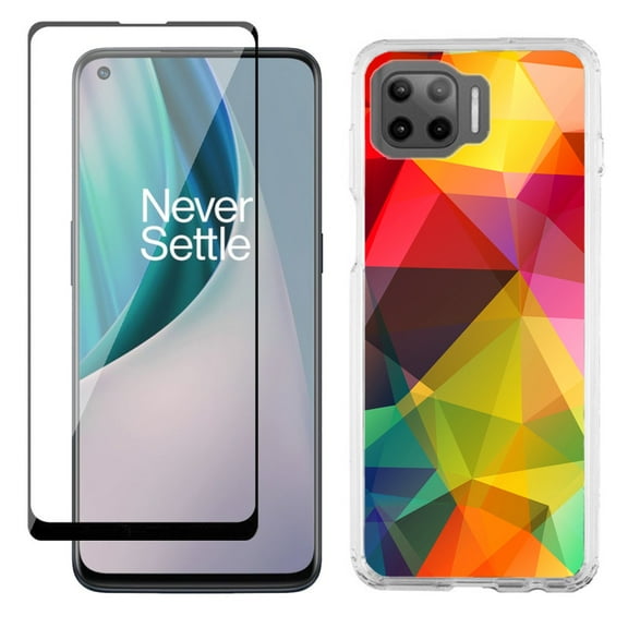 Slim-Fit Protective Phone Case compatible with Motorola Moto One 5G UW, with Tempered Glass Screen Protector, by OneToughShield ® - Polygon