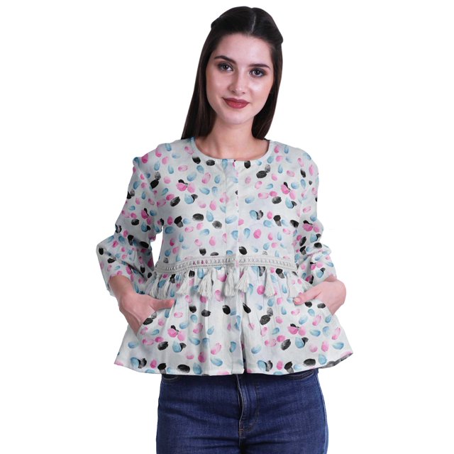 Moomaya Haut d'Été en Coton Imprimé Ourlet Évasé Boho Tops Blouses Décontractées Amples