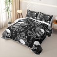 thumbnail image 3 of Erosebridal Spooky Vintage Skull Quilt King, Halloween Baroque Floral King Coverlet Set for Boys Girls, Black White, 3pcs 1 Bedspread and 2 Pillowcases, 3 of 7