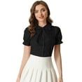 thumbnail image 1 of Blusa de algodón con manga farol y cuello Peter Pan para mujer Negro M, 1 of 5