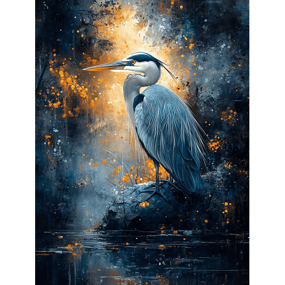 Blue Heron Abstract Canvas Painting, Perfect for Living Room, Bedroom, Office, Hallway, and Bathroom Decor