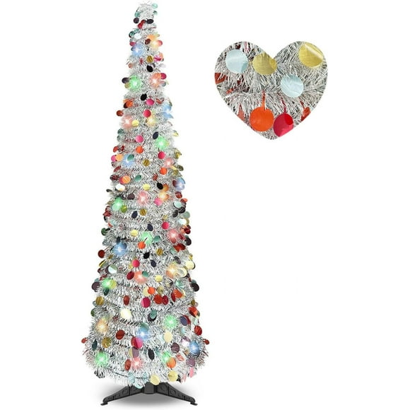 HWZWT 8 Colors Christmas Decorations 10 ft Pop Up Christmas Tree Tinsel Christmas Tree 8 Patterns 5 ft Pop Up Christmas Tree Tinsel Christmas Tree