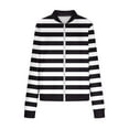 thumbnail image 5 of Striped Stand-Up Collar Jackets for Women, Lightweight Zipper Sweatshirts with Pockets, Fall Casual Work Tops, 5 of 5