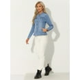 thumbnail image 4 of DARING DIVA Women's Classic Stand Collar Denim Jacket M Light Blue, 4 of 6