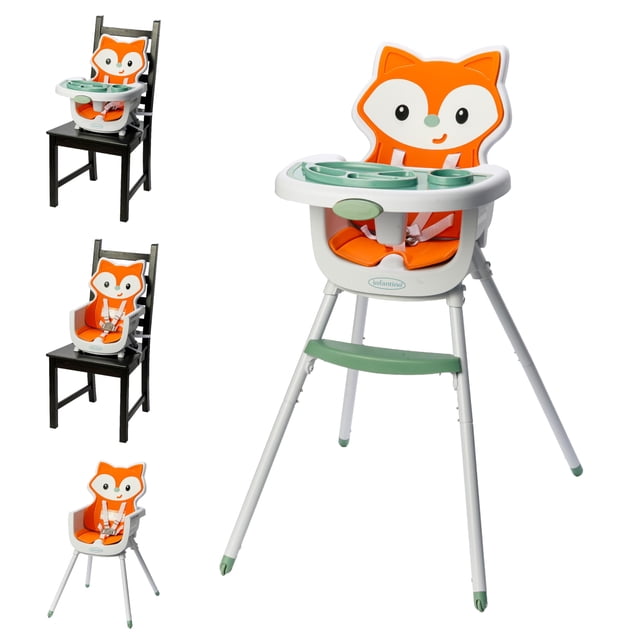Infantino Silla alta convertible 4 en 1 Grow-with-Me, diseño de zorro, diseño que ahorra espacio, elevador y silla para niños pequeños de 3 a 36 meses