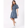 thumbnail image 3 of DARING DIVA Denim Puff Sleeve Collared Button Down Dress L Gray Blue, 3 of 6