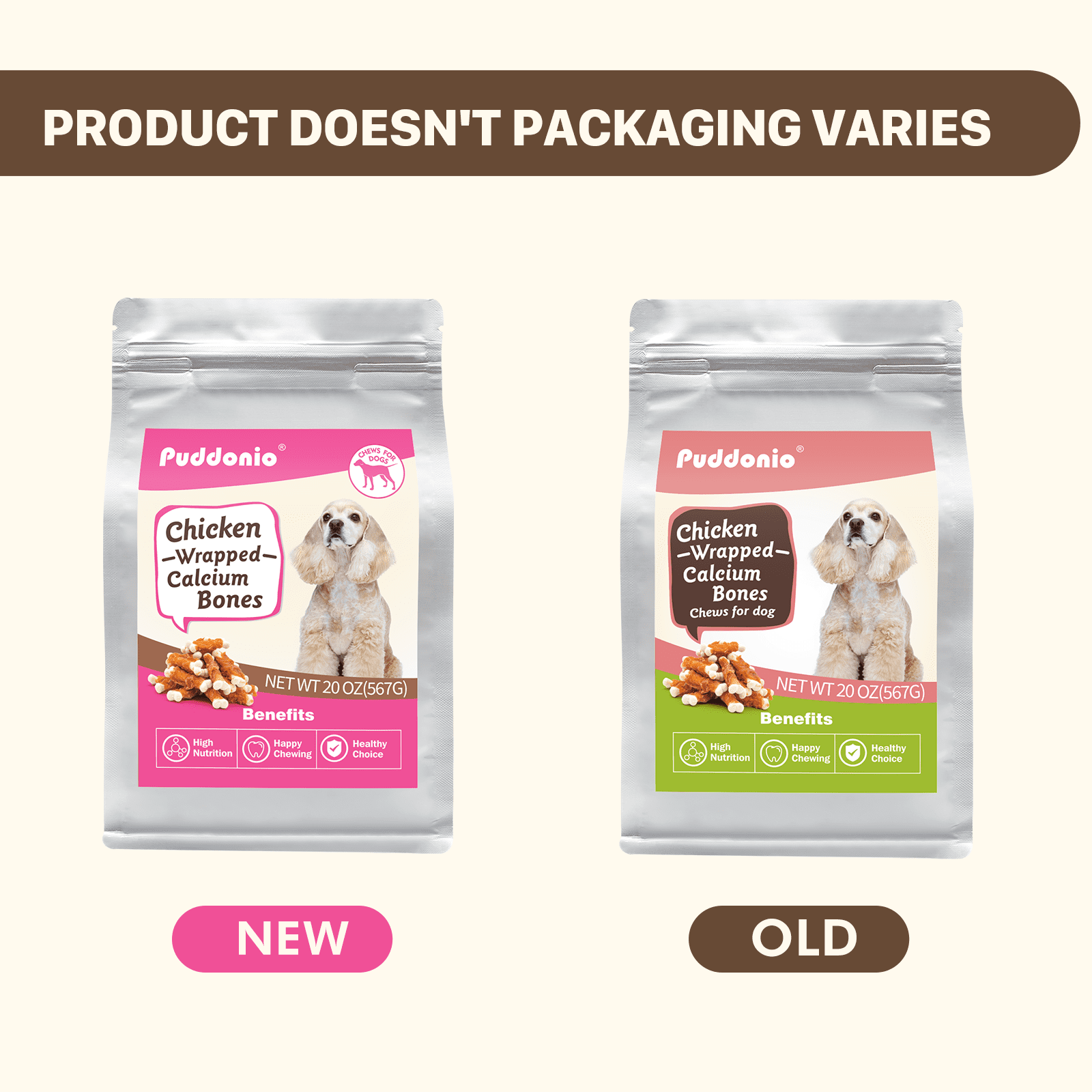 Puddonio Chicken with Calcium Bone Dog Treats, 20 oz (56ct)