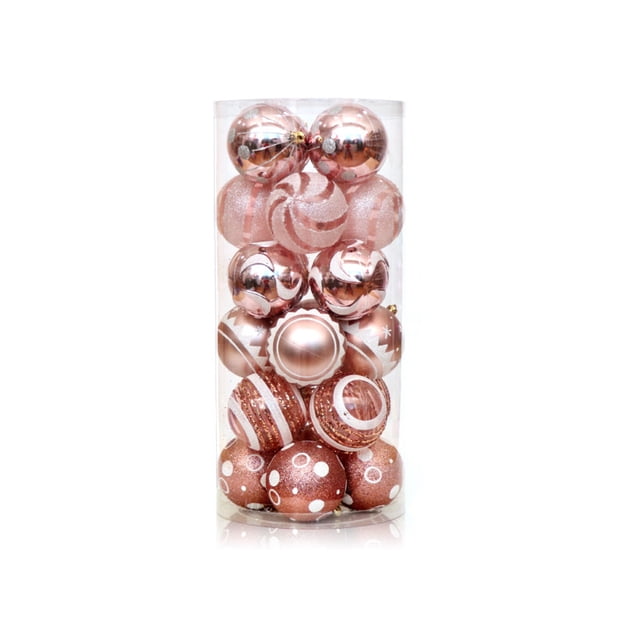 Inteprter Paquete de 24 bolas de Navidad, decoración de árboles, adornos de plástico reutilizables para exteriores, colgante decorativo para habitación Kits de decoración para fiestas Oro rosa Inteprter HA065168-05B