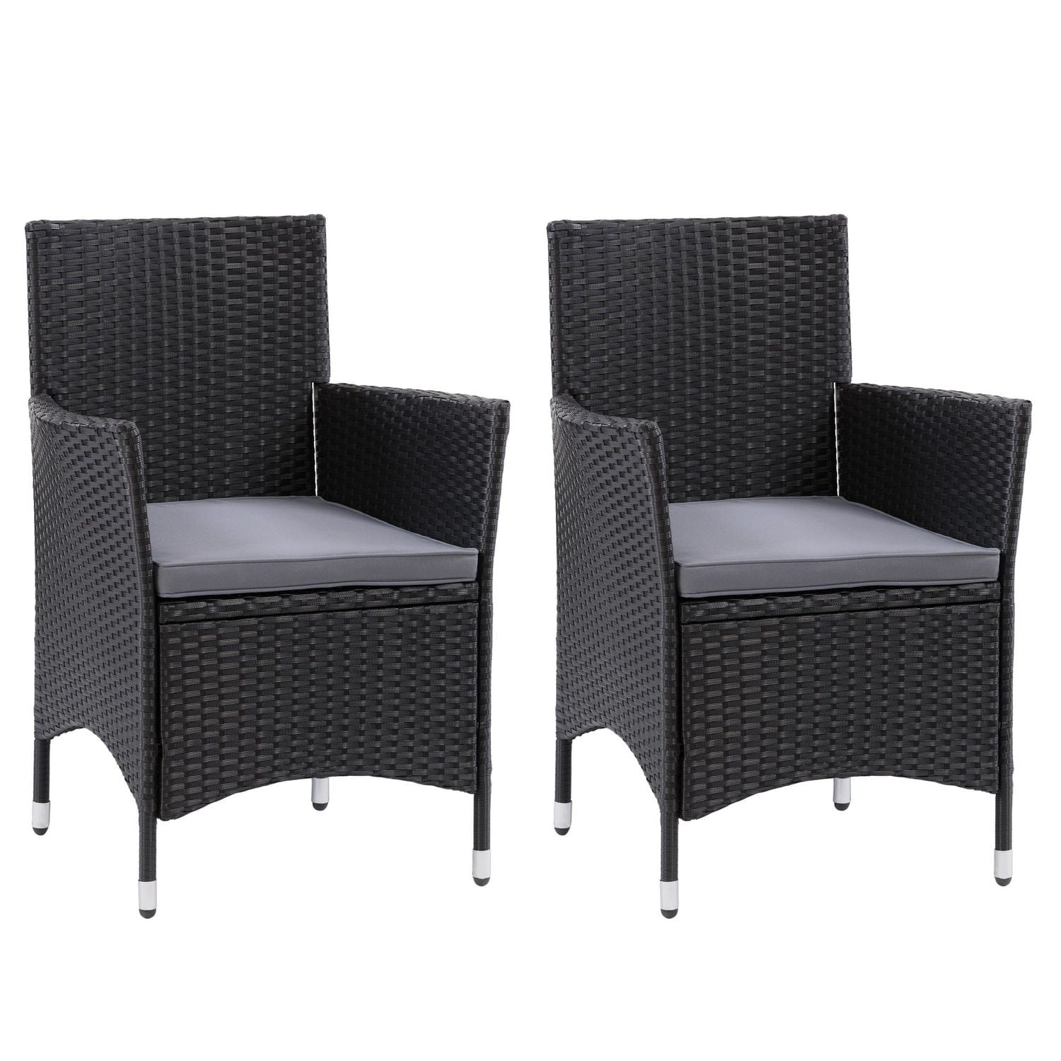CorLiving Parksville – ensemble de 2 fauteuils de patio en résine, osier et acier, pour manger ou se détendre avec coussins gris