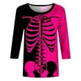 thumbnail image 4 of WEAIXIMIUNG T-Shirt Assorti pour Femmes, Imprimé Squelette, Col en V, Manches 3/4, 4 of 5
