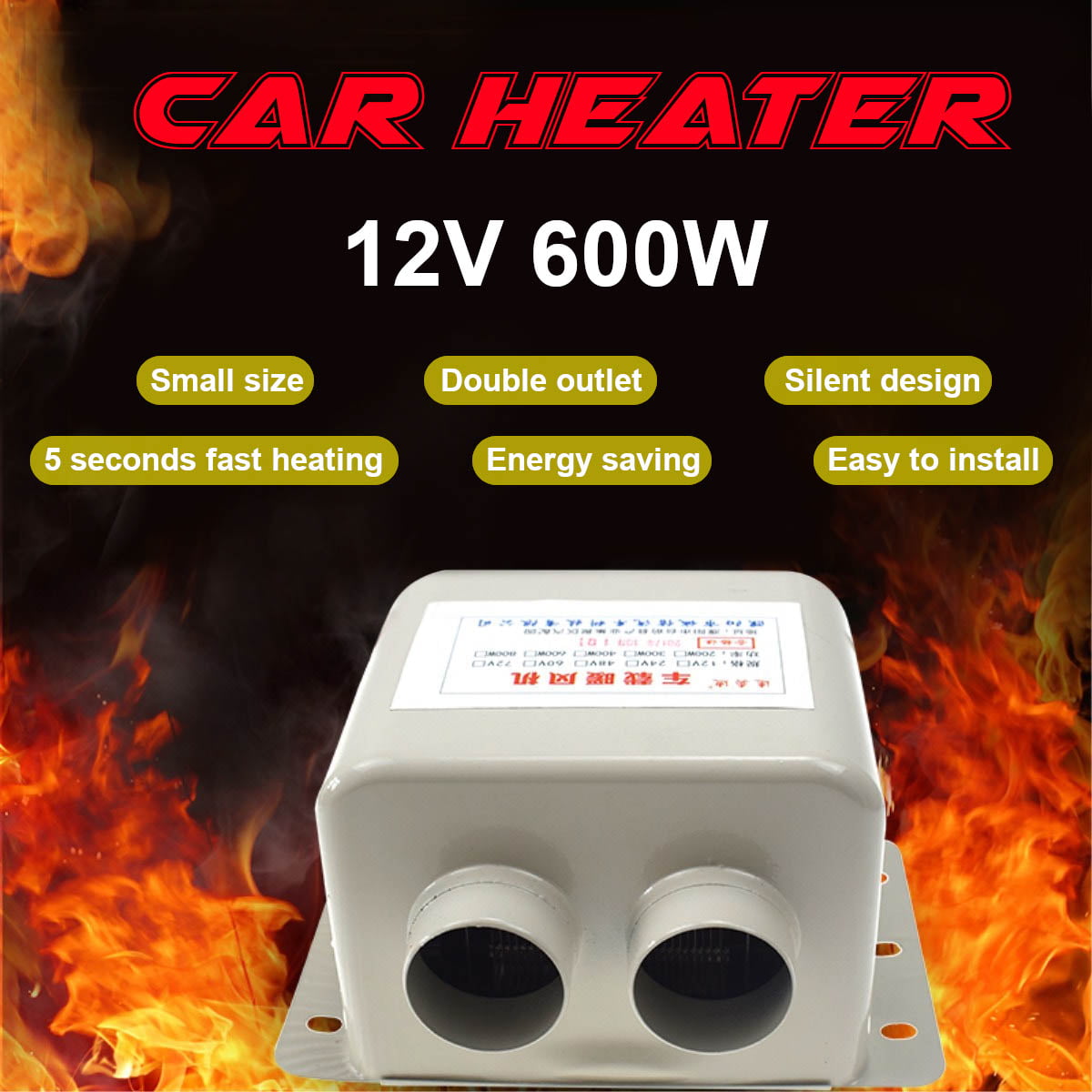 Portable Car Heater 12V/24V 600W 2 Outlets Winter Space Fan Heater Defroster Car Heated Fan Demister for Glasses Windshield De-Icers Defroster