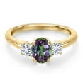 thumbnail image 3 of Gem Stone King 10K Yellow Gold Green Mystic Topaz and White Moissanite Engagement Ring for Women | 1.32 Cttw | Oval 7X5MM | Gemstone November Birthstone | Size 7, 3 of 7