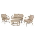 thumbnail image 2 of Roomfitters 4 Pcs Elegant Outdoor Wicker Furniture Set with Loveseat, 2 Chairs, and Round Coffee Table, Soft Cushions for Maximum Comfort, Perfect for Patio, Beige, 2 of 6