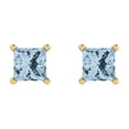 thumbnail image 3 of 14K Solid Gold Push Back Stud Earrings for Women | 1.5 cttw Princess Cut Simulated Blue Diamond | Yellow Gold, 3 of 5