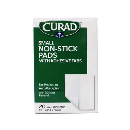 Curad Small Non-Stick Pads with Adhesive Tabs, Sterile Wound Dressing, 2 x 3 in, 20 Count