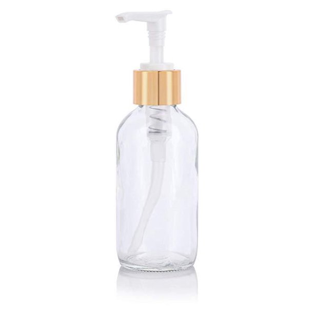 Download Juvitus Clear Glass Boston Round Lotion Bottle With Gold Pump 4 Oz 120 Ml Walmart Com Walmart Com