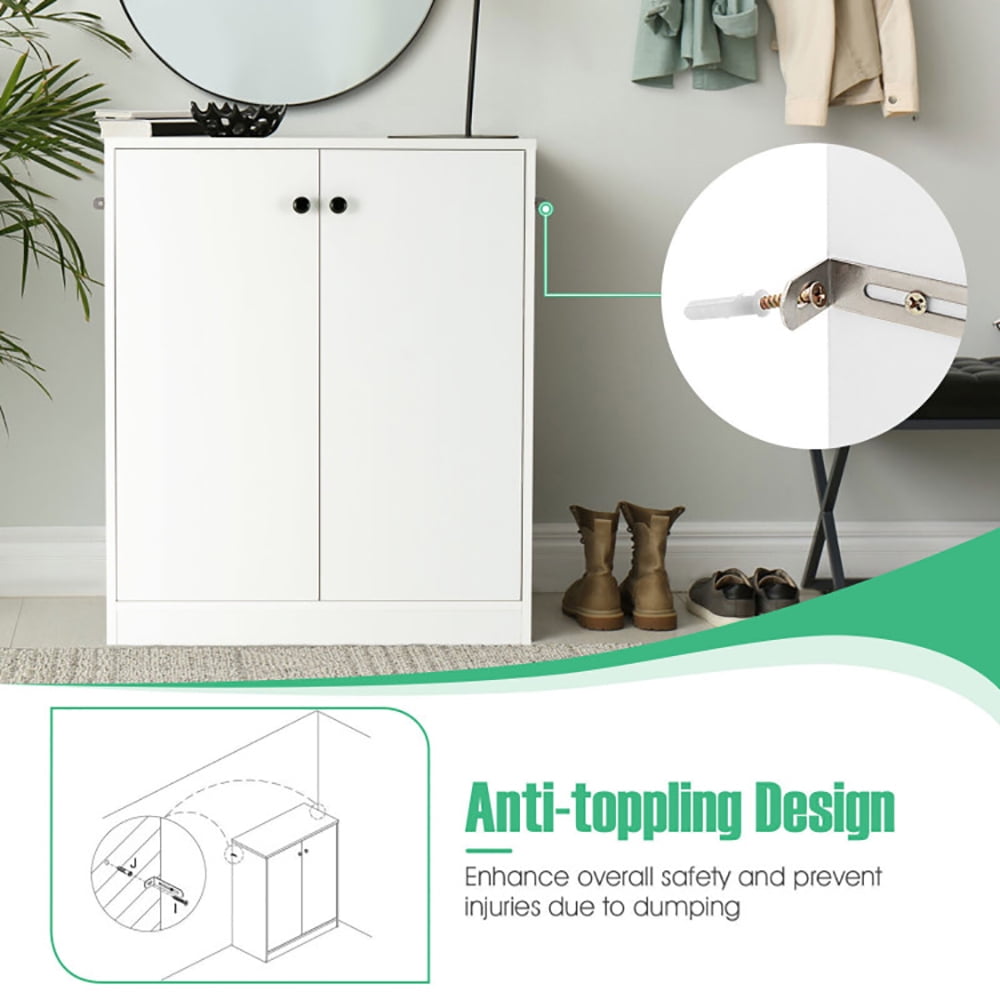 Finihen Storage Cabinet, Sideboard Storage Cabinet, 2 Door Storage Base Cabinet with 3-Tier Shelf, for Living Room, Bedroom, Entryway, White