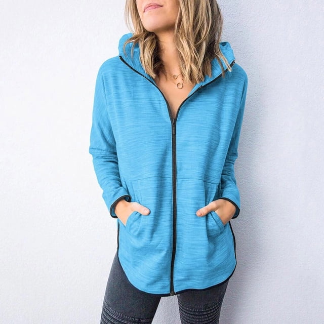 Pntutb moda mujer Color sólido cremallera manga larga deporte blusa tops Sudadera con capucha Flash Picks Pntutb Pntutb-5140