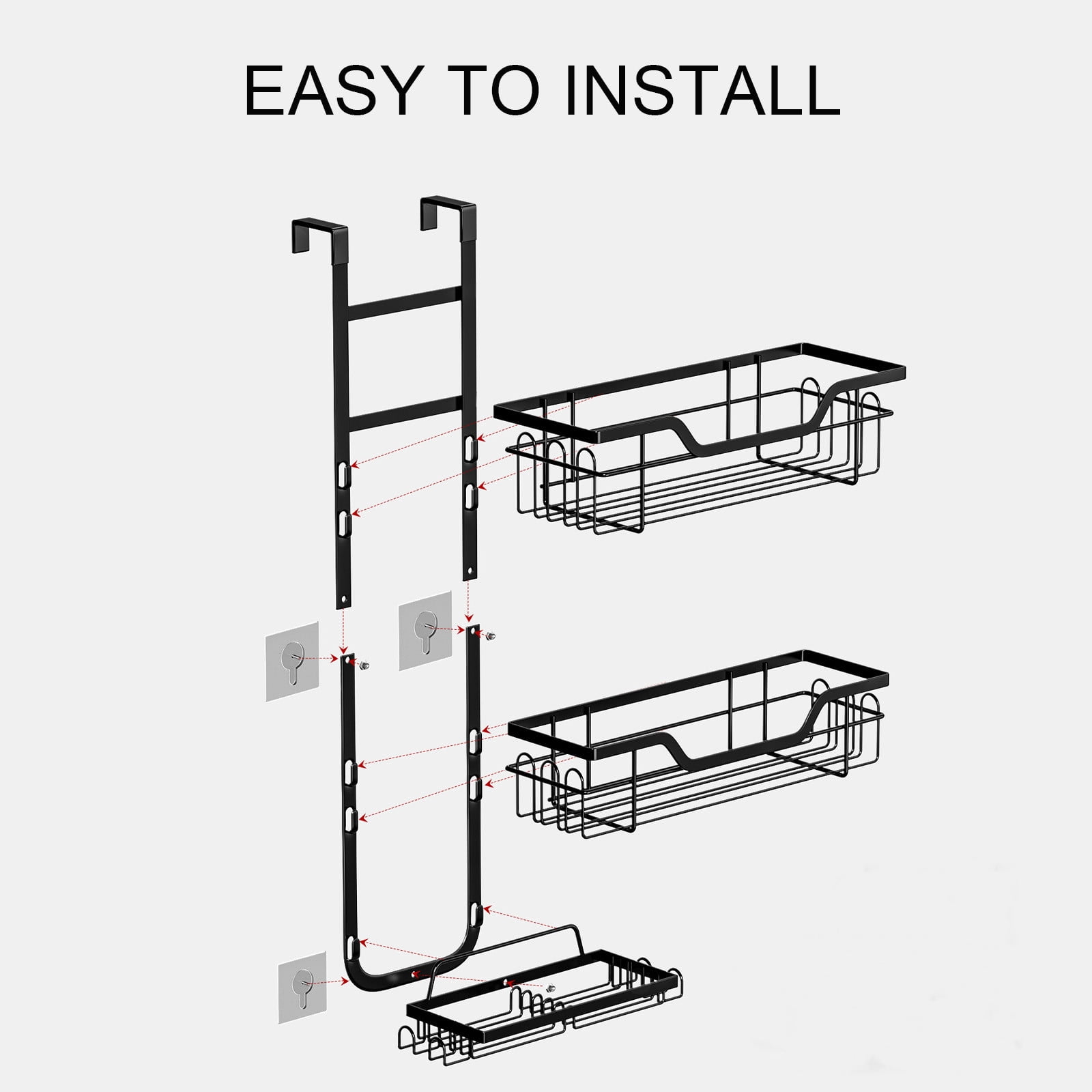 Bxaolu Over The Door Shower Caddy - 3 Tier Shower Shelves Hanging with Soap Holders, Shower Organizer with 4 Hooks, Bathroom Rack and Storage, Black