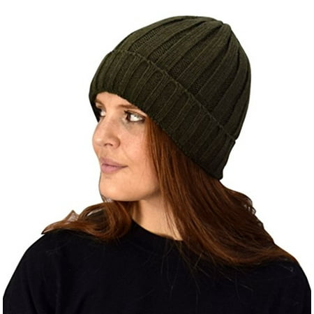 Three Stripe Cap - Peach Couture Double Layer Fleece Lined Unisex Striped Knit Winter Beanie Hat Cap