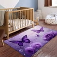thumbnail image 3 of FJPT Soft Small Area Rugs Non Slip Indoor Floor Carpet Purple Butterflies And Roses Design For Living Room Bedroom Decor 47.2x31.5 inch, 3 of 4