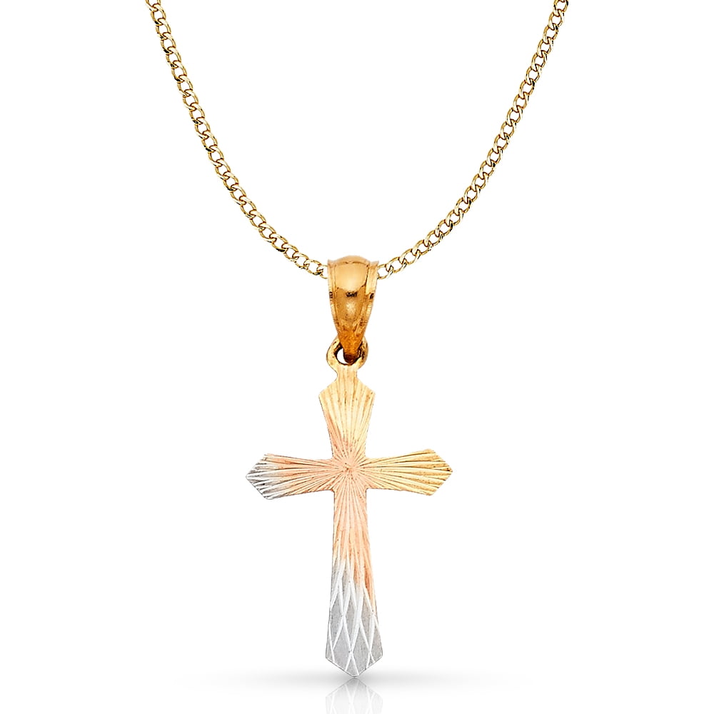 14K Tri Color Gold Cross Stamp Charm 