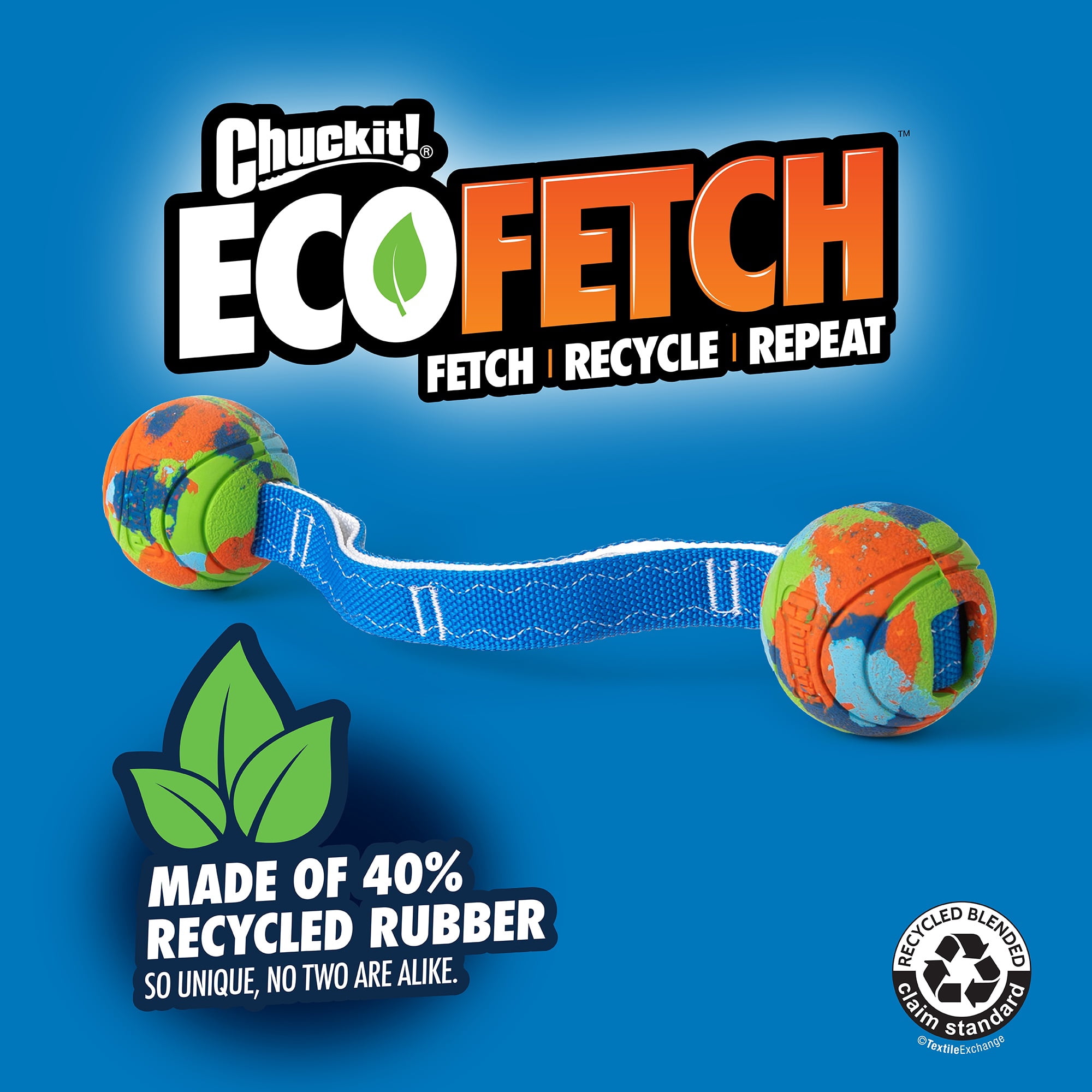 Chuckit! EcoFetch Ultra Duo Tug Recycled Rubber Dog Ball Fetch Toy for Dogs, Medium 2.5" for Pets 20 to 60 lbs, Pack of 1