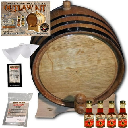 Barrel Aged Whiskey Making Kit - Create Your Own Blended Scotch Whiskey - The Outlaw Kit from Skeeter's Reserve Outlaw Gear - MADE BY American Oak Barrel (Natural Oak, Black Hoops, 3