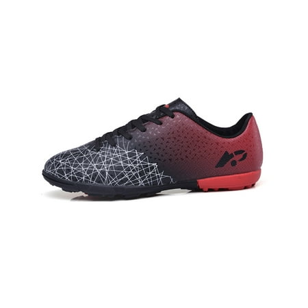 

Colisha Mens Womens Sneakers Comfort Football Shoes Training Soccer Cleats Sports Non Slip Athletic Shoe Lace Up Black Red Short Cleats Style C 2.5Y